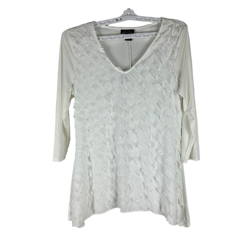 Brittany Black Women's Textured White Tunic Top 3/4 Sleeves Size L